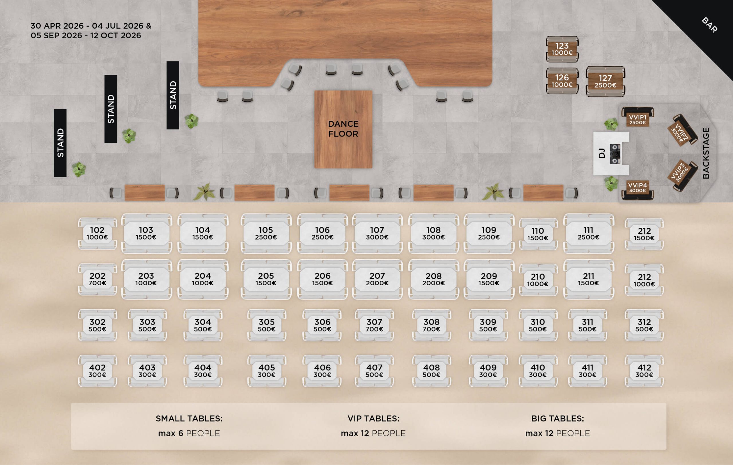 Vip Tables Low Season